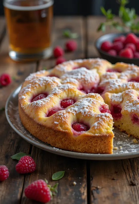 Bolo de framboesa servido