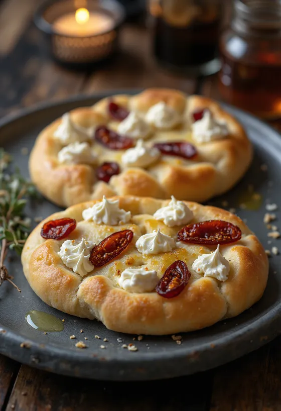 Focaccia de ricotta e tomate seco dourada
