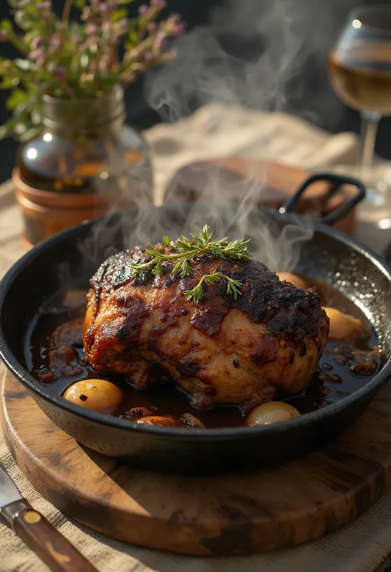 Carne de búfalo assada com alecrim e vinho tinto