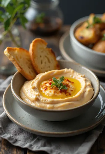 Creme de beringela com pimento assado servido