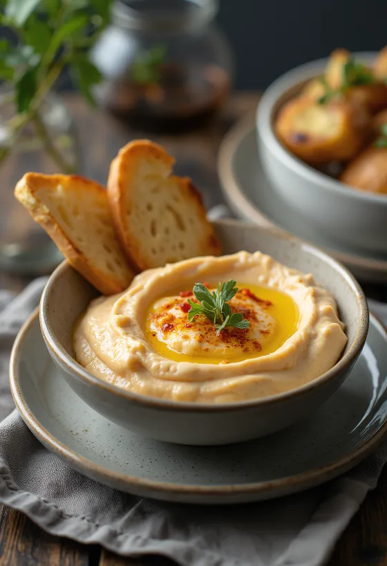 Creme de beringela com pimento assado servido