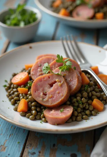 Cotechino servido com lentilhas