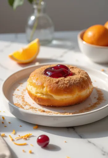 Donut de arando recheado com compota vermelha