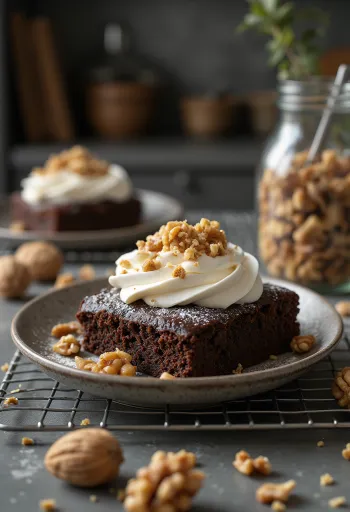 Bolo de noz e chocolate decorado com nozes torradas