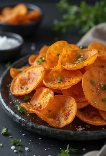 Chips de batata-doce com coentros