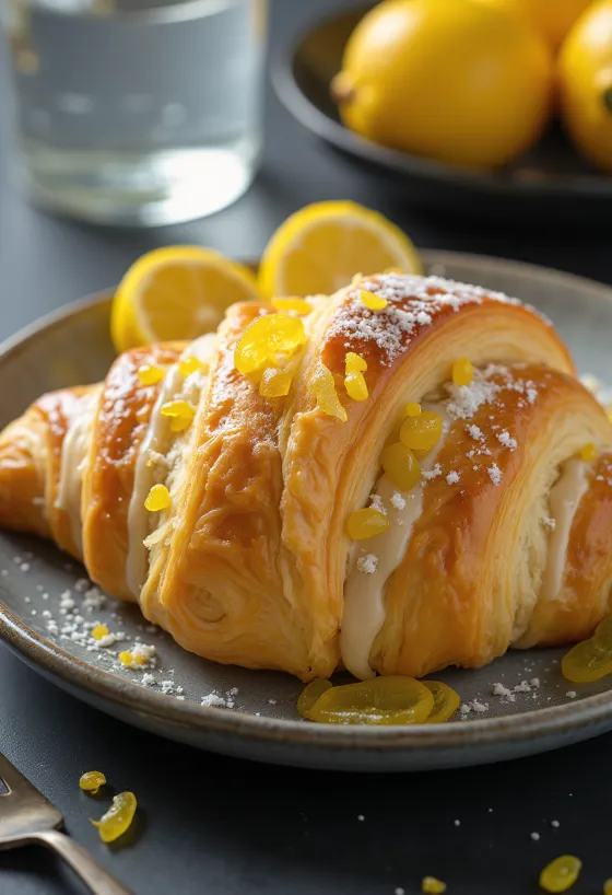 Croissant de limão cristalizado servido