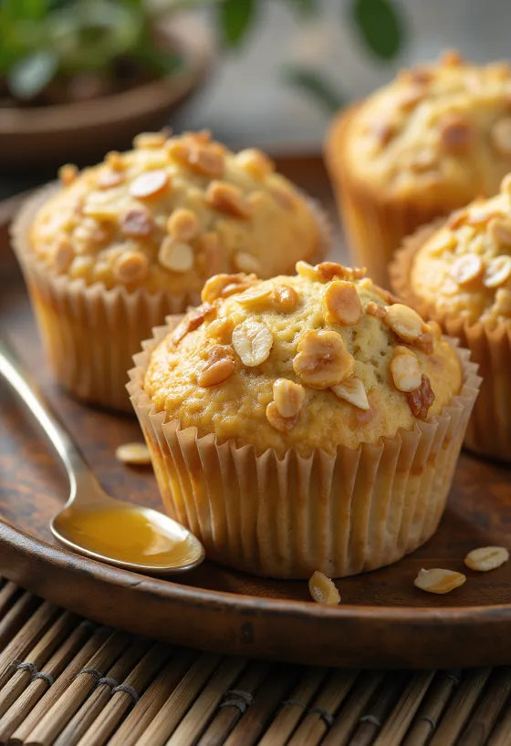 Muffins de mel e aveia servidos