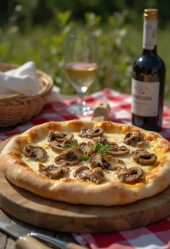 Pizza estilo ural com cogumelos porcini