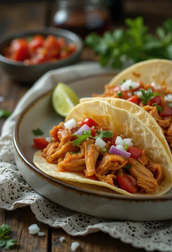 Tacos de Pollo con Salsa Roja servidos