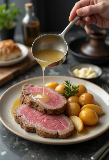 Tafelspitz servido com batata e rábano com maçã