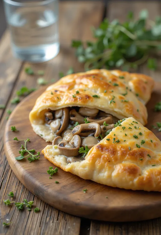 Calzone de cogumelos com estragão acabado de cozer