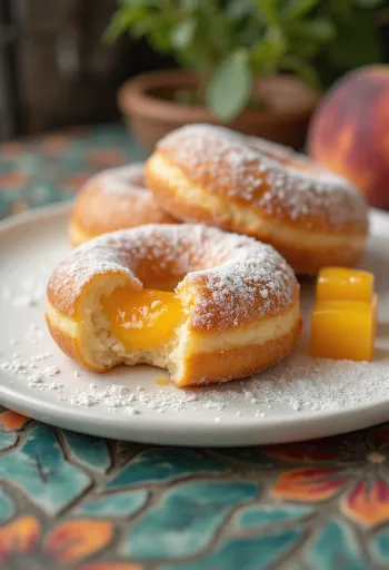 Peach Doughnut servido com açúcar em pó