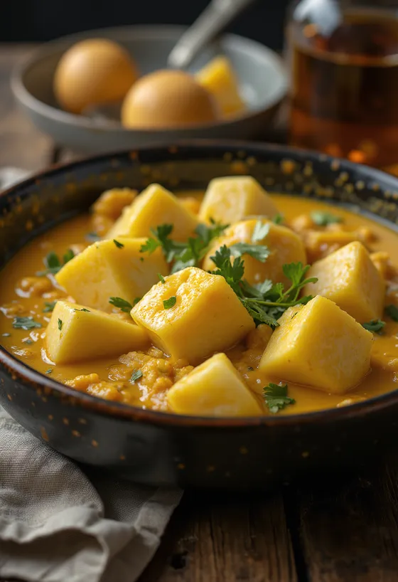 Caril picante de beringela servido