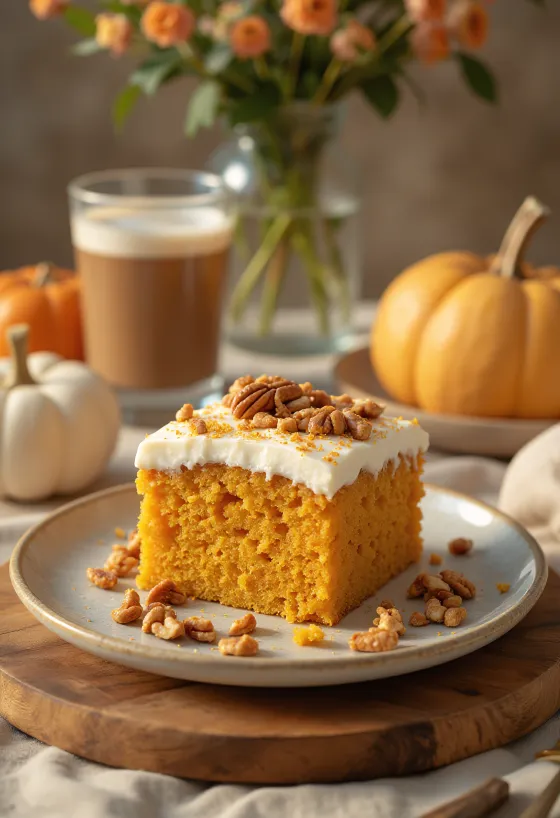 Bolo de abóbora com mascarpone com decoração de outono