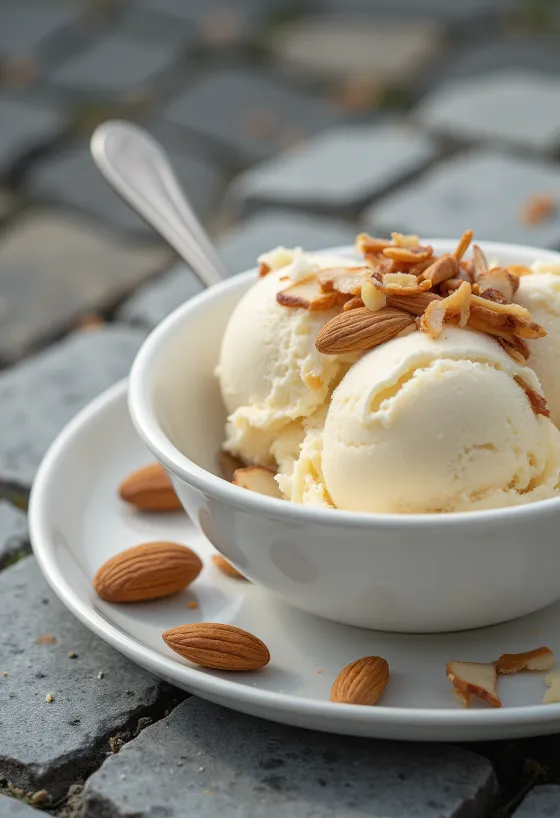 Gelado de amêndoa vegano cremoso servido