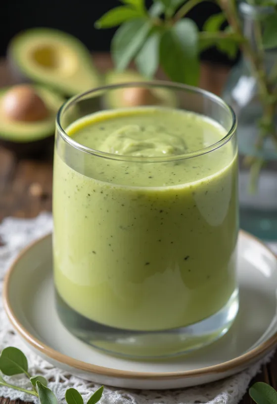 Smoothie de abacate verde em copo