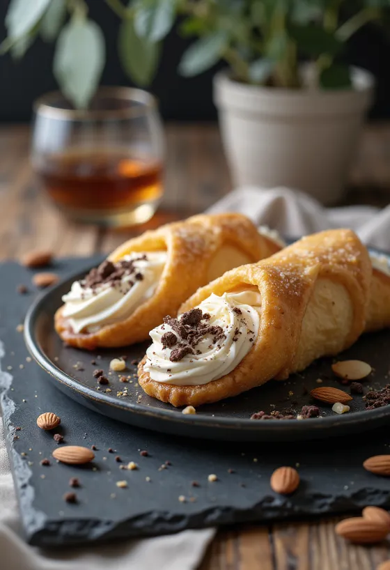 Cannoli de amêndoa e Baileys servido