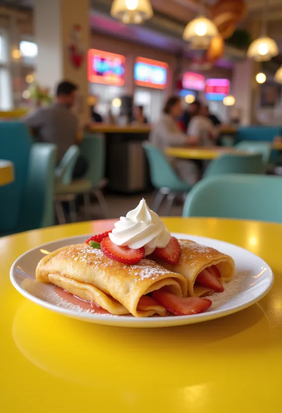 Crepes com morangos e natas