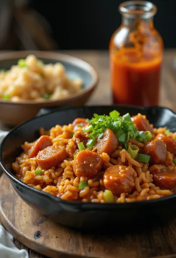 Jambalaya com carne de vaca, pimento e arroz