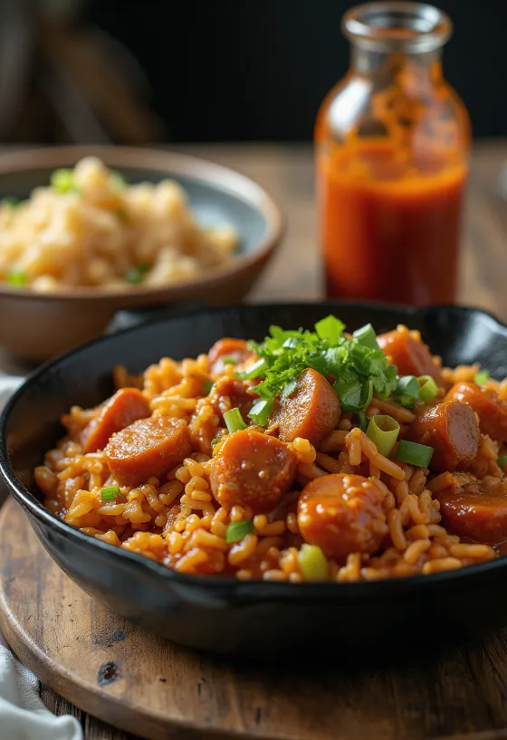 Jambalaya com carne de vaca, pimento e arroz