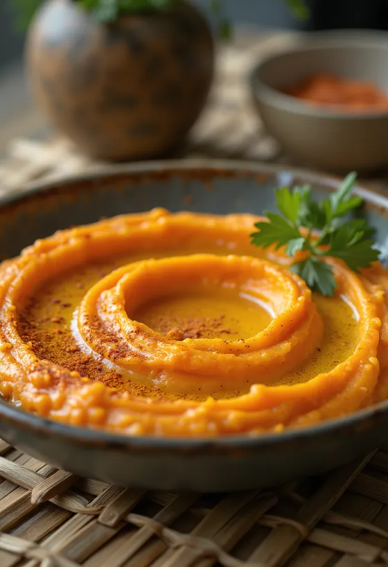 Húmus picante de cenoura servido