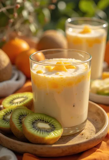 Kefir probiótico de kiwi e laranja, bebida refrescante e saudável