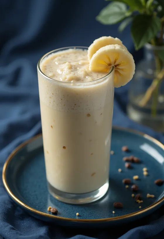 Smoothie de banana cremoso em copo de vidro