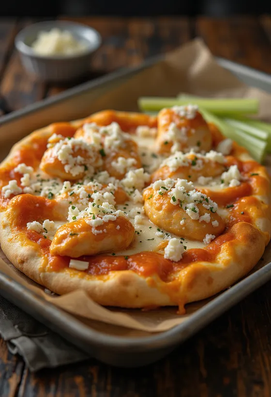 Pizza de frango Buffalo com frango picante e queijo azul