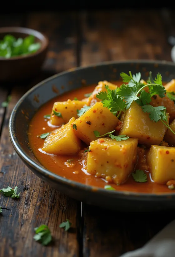 Lauki ki Sabzi, caril indiano com abóbora fresca, decorado com especiarias e coentros