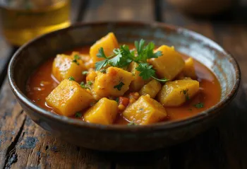Lauki ki Sabzi, caril indiano com abóbora fresca, decorado com especiarias e coentros