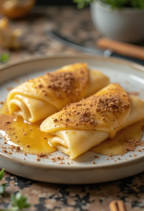 Crepes de mel e canela servidos
