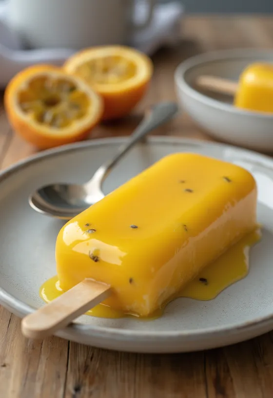 Gelado Solero Passionfruit com cobertura de maracujá