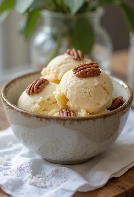 Gelado de noz-pecã salgada com pedaços crocantes