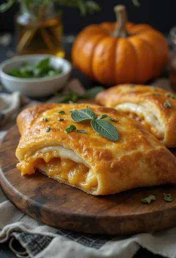 Calzone de creme de abóbora assado até dourar