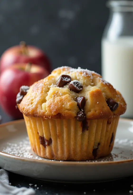 Muffins de maçã e chocolate servidos