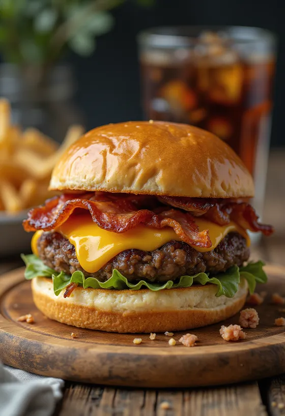 Hambúrguer com bacon estaladiço e queijo