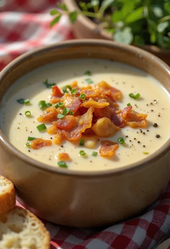 Sopa creme de batata cremosa servida