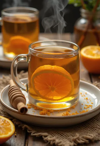 Caneca de cidra quente com pau de canela e rodela de laranja