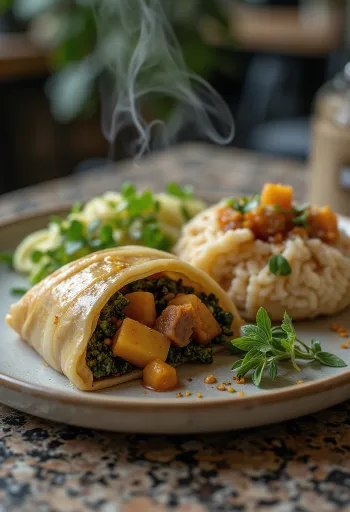 Laulau com carne de vaca, carne rica e condimentada com creme de coco, cozinhada a vapor em folhas de bananeira