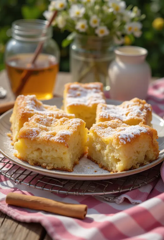 Bolo de mel e canela servido