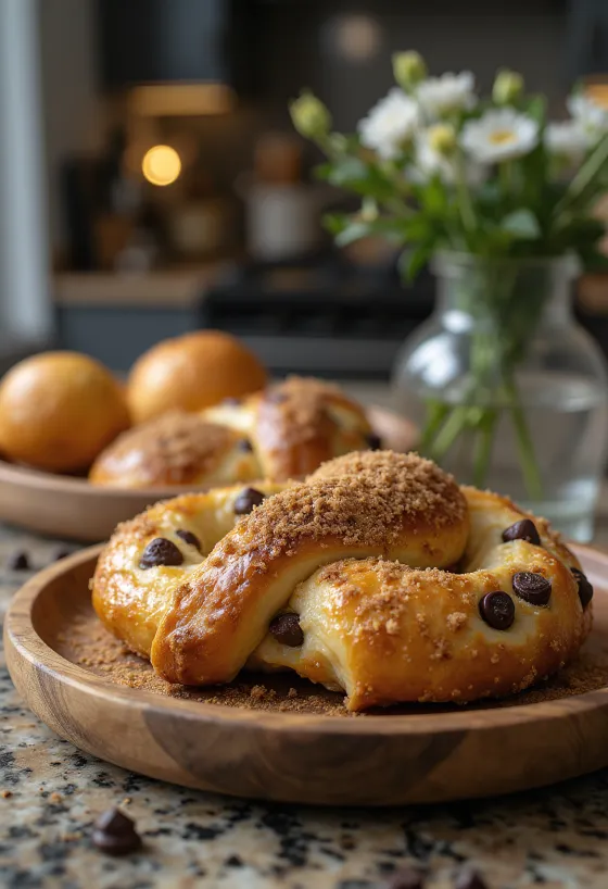 Pretzel de natas e chocolate servido