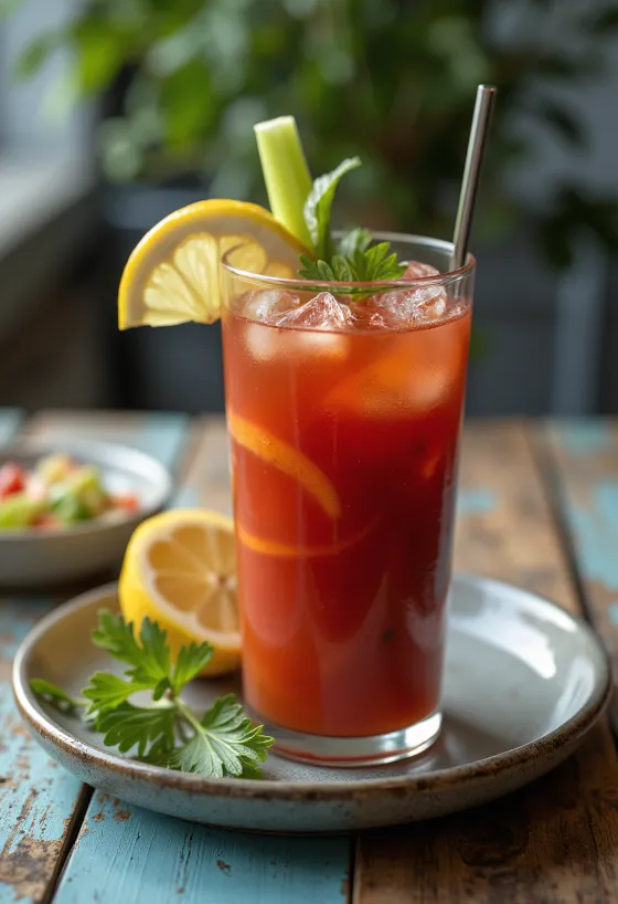 Cocktail Bloody Mary em copo alto com talo de aipo