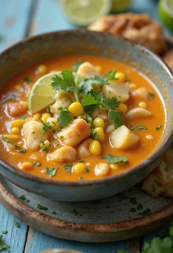Chupe de cangrejo, sopa de caranguejo servida com coentros frescos