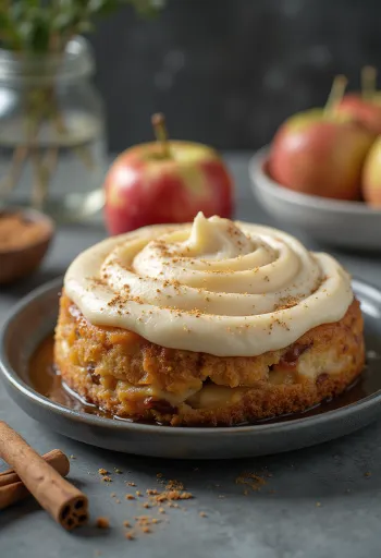 Bolo de mousse de maçã e canela decorado com fatias de maçã