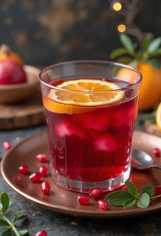 Ponche de laranja e romã servido fresco