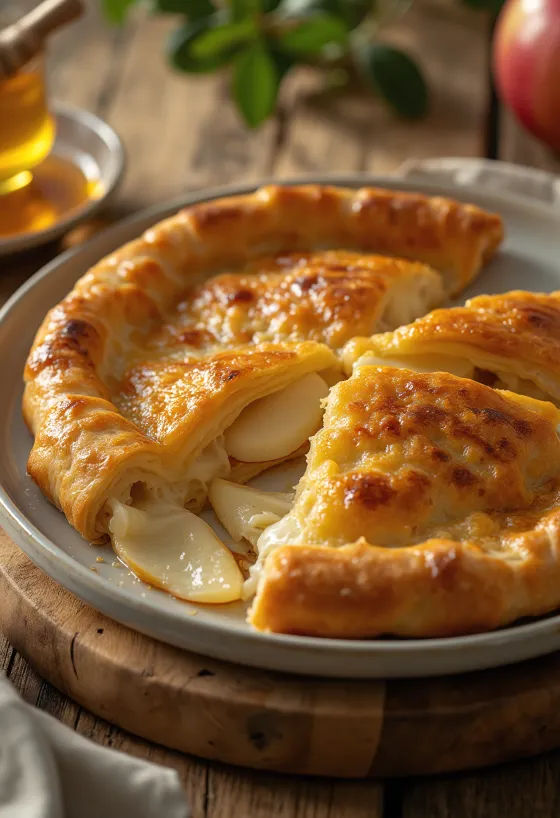 Calzone de maçã e queijo servido