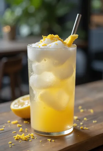 Copo de frappé gelado de limão com decoração de gengibre