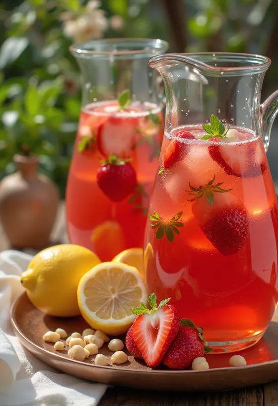 Limonada de morango servida em copo