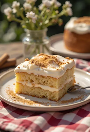 Bolo de creme de canela servido em fatias
