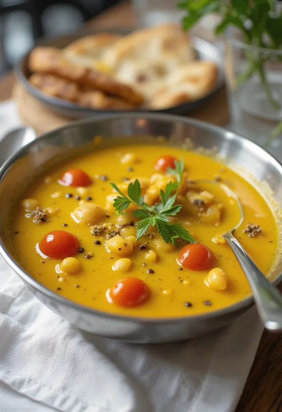 Moong Dal Fry com sabores ricos a especiarias, folhas de coentros frescos